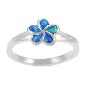  Sterling Silver Blue Opal Plumeria Ring Jewelry