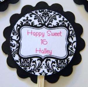 Personalized Damask Cupcake Toppers Favors Party Picks Birthday 