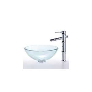  Kraus 14 inch Clear Glass Bathroom Vessel Sink and Bamboo 