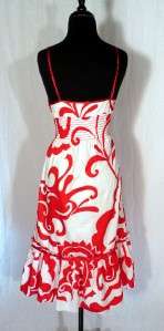 BEBE Sz XS Print Cotton Sun Dress ~ Ruffled Tiered, Red & White  