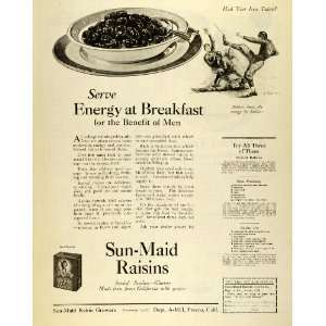  1922 Ad Sun Maid Raisin Growers Breakfast Fruit Bowl Football 