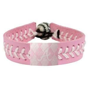  MLB Atlanta Braves Pink Leather Argyle Baseball Bracelet 