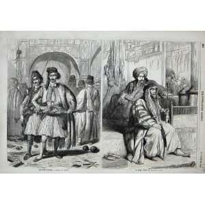  1858 Arab Chief Arnauts Men Uniform Smoking Pipe Print 