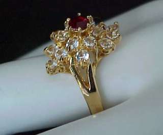 Vintage style SIMULATED RUBY Cluster Cocktail Ring Sz6  