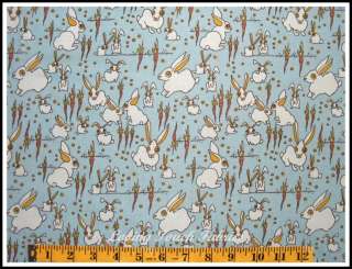 Whimsical Easter Bunny Rabbits Carrots Fabric BTY  