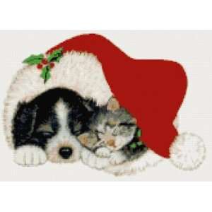   Dog and Cat in Christmas Hat Counted Cross Stitch Kit 