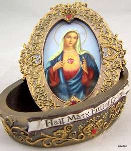 Sacred Heart Of Virgin St Mary Rosary Case Jewelry Box  