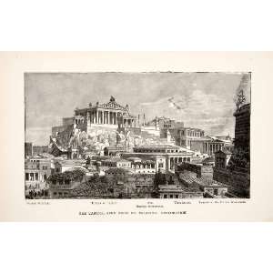  1886 Wood Engraving Rome Italy Capitoline Hill Forum 
