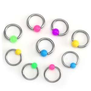 Stainless Steel Captive Bead Ring with Neon Green Acrylic Ball   14g(1 