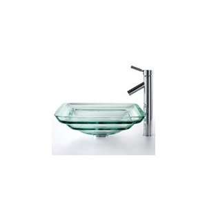  Kraus Oceania Clear Square Glass Sink and Sheven Faucet 