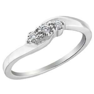  Three Stone Diamond Promise Ring in Sterling Silver, Size 