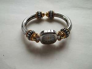   watch,cuff bracelet,great pre own cnd,works,silver+gold tone,  