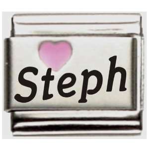  Steph Pink Heart Laser Name Italian Charm Link Jewelry