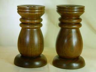 Antique Pair of Hand Turned Heavy Wooden Candle Holders.  