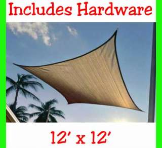 Square Sun Shade Sail 12 x 12 Outdoor Canopy Sand New  