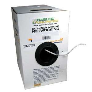 Cables Unlimited 1000 White CAT 5e Plenum 24AWG Solid Core Bulk Cable 