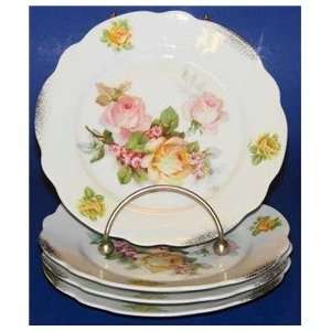  Rose Pattern Vintage Porcelain Dessert Plates 