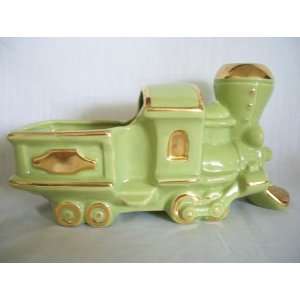  Vintage Lime Green & Gold Railroad Train Locomotive Engine 