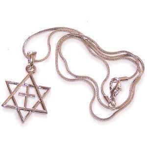 Messianic Rhodium plated silver tone Star of David and Cross 