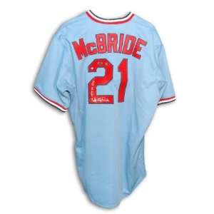 Autographed Bake McBride St. Louis Cardinals Throwback Blue Majestic 