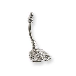  316L SRG GR SSTL 14G 7/16in. Scorpion Clear CZs Belly Ring 