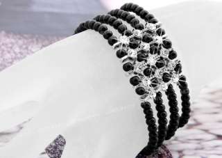 Black Round Crystal Glass Beads Lampwork Bangle 0.16 CHIC  