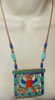 Vintage Hattie Carnegie Egyptian Revival Enamel Necklace Earrings SET 