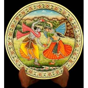  Radha Krishna   Miniature Painting on Marble Plate