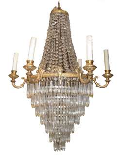Antique Louis XVI Style Cascading Crystal Chandelier  