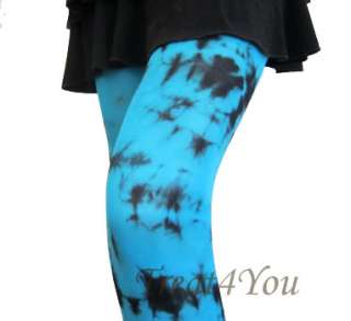   Turquoise Black Tie Dye Capri Leggings Footless Tights Spandex  