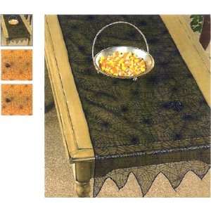  Glittered Halloween Spiderweb Tablerunner w/ spiders 82L 