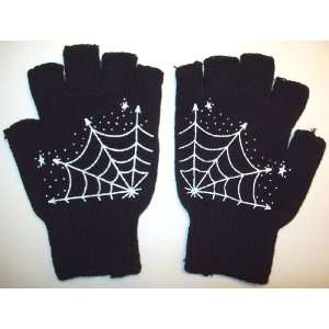  Black Spider Web Spiderweb Fingerless Gloves Gothic Punk 