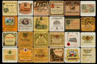 24 Vintage Wine Labels on Marble Tiles for Cellar #7002  