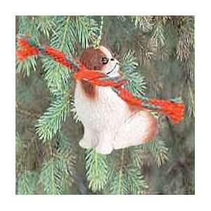  Red and White Japanese Chin Christmas Ornament