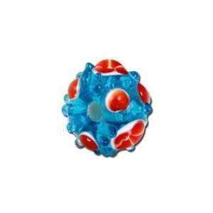  13mm Blue with Red Flowers and Raised Spots Lampwork Beads   Large 