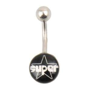  Stainless Flat Belly Button Ring with Logo   Super Star 