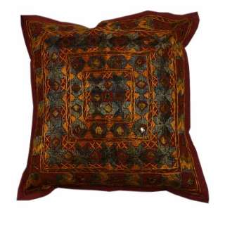 Vintage Indian Cushion Cover Ethnic Pillow Maroon Traditional 