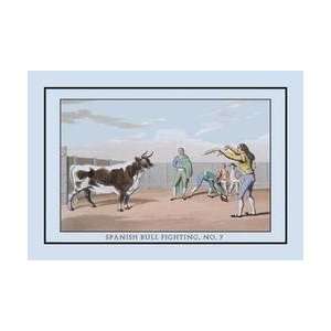 Spanish Bull Fighting No 7 Attack By the Banderilleros 24x36 Giclee 