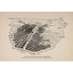  1906 RARE UNUSUAL Map San Francisco Earthquake Fire 