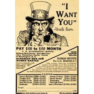  1918 Ad Uncle Sam Clerk Mail Government Job Railway 