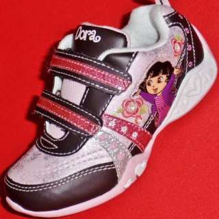 NEW Girls Toddlers Pink/Brown DORA LIGHTS Velcro Athletic Sneakers 