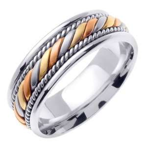 18K Tri Color Gold comfort fit candy cane Braided Womens Wedding Band