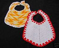 Vintage Hand Made Crochet Baby Bibs Ribbon Accents  