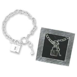  Lock & KEY Silver Toggle Bracelet w/ Gift Box Everything 
