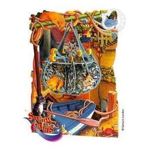 Santoro Graphics Swing Card / Greeting Card   Cats in a Fishing Net 
