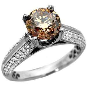  1.84ct Brown Round Diamond Engagement Ring 18k White Gold 