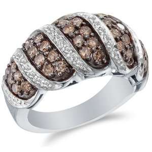 Size 5   14K White Gold Large White and Chocolate Brown Diamond Cross 