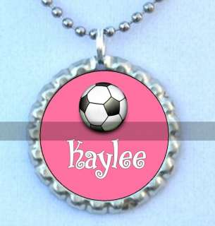 Pink Soccer Ball Flattened Bottlecap Necklace UR Name  