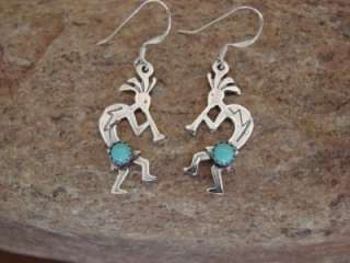 Sterling Silver Kokopelli Turquoise Dangle Earrings  