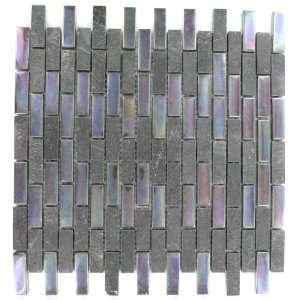 Geological Brick Black Slate & Rainbow Black Glass Tiles 1/2X2 Sample